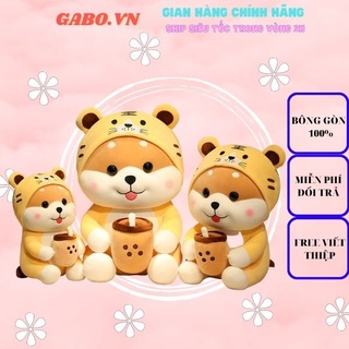 Gấu bông chó shiba cosplay cọp, hổ ôm trà sữa gabo.vn-gấu bông siêu cấp