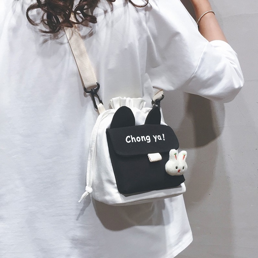 Túi Đeo Chéo Vải Canvas Miệng Rút Chongya Siêu Dễ Thương Phong Cách Thời Trang