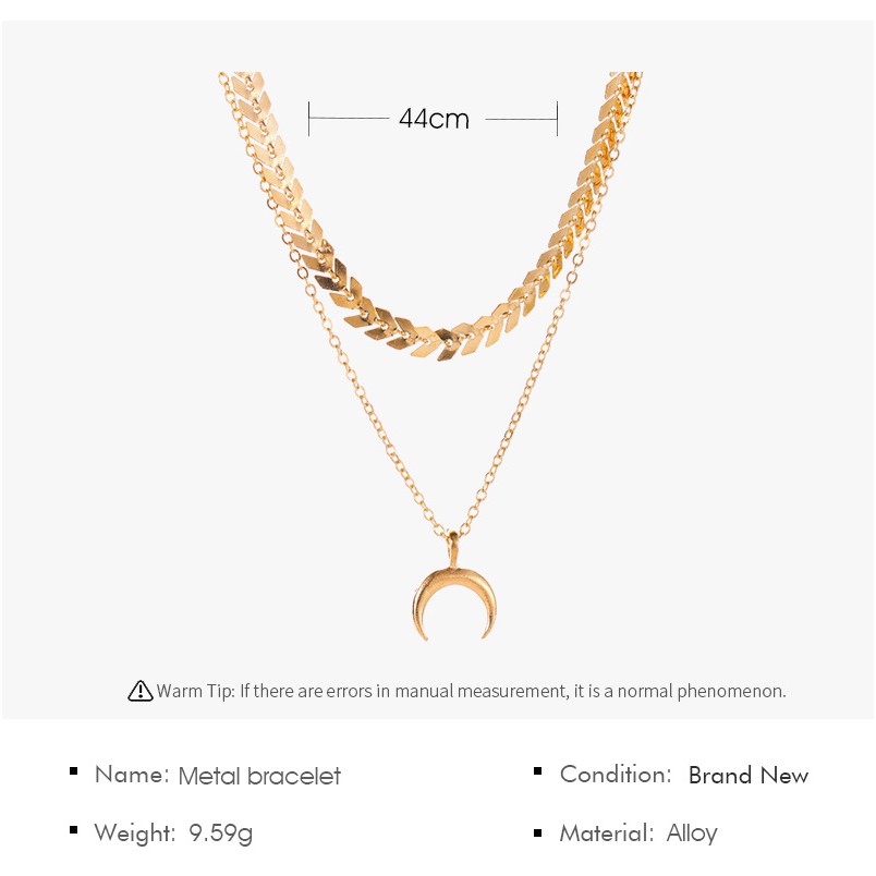 Vòng cổ chuỗi xích 2 lớp mặt hình mặt trăng độc đáo