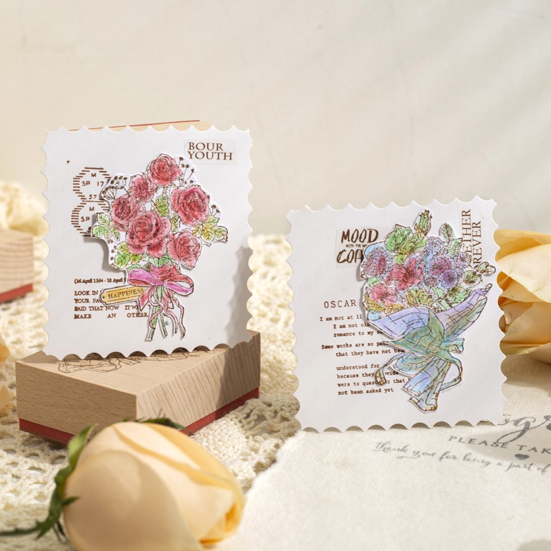 Con Dấu Gỗ Hình Bó Hoa Phong Cách Vintage Dùng Trang Trí Sổ Tay / Thẻ Ghi Chú