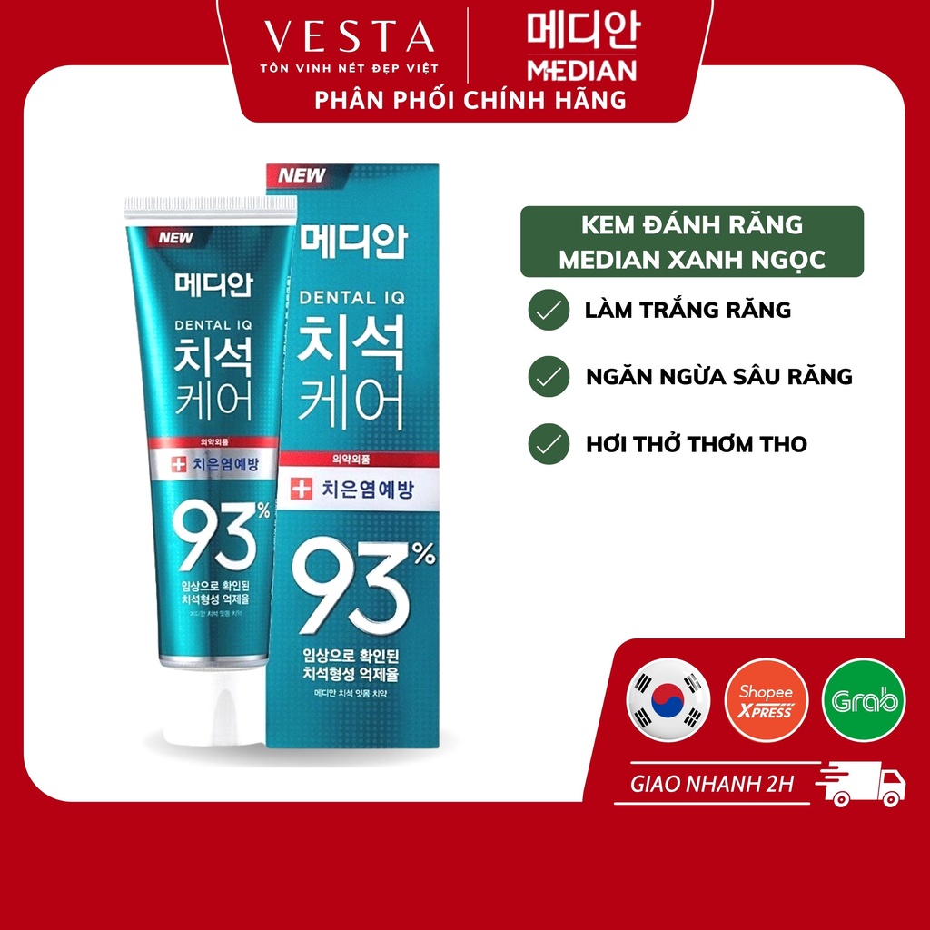 Kem Đánh Răng Giúp Giảm Sưng Nướu, Chảy Máu Chân Răng Hương Trà Xanh Median Dental IQ 93% Breath Care 120g - Xanh Ngọc