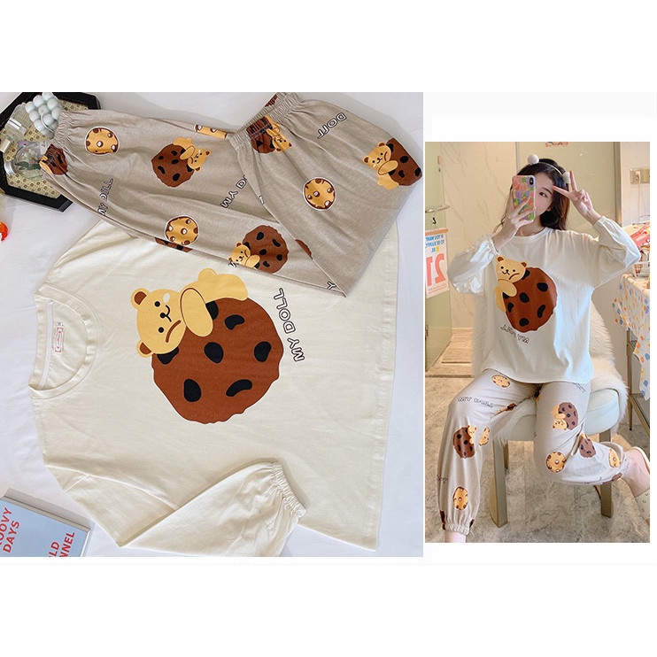 [Sẵn] Đồ ngủ thun Quảng Châu, đồ bộ tay dài quần dài mặc ở nhà, pijama dễ thương thu đông | BigBuy360 - bigbuy360.vn