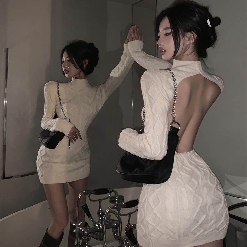 Mới Đầm Dệt Kim Hở Lưng Thiết Kế Gợi Cảm Cho Nữ