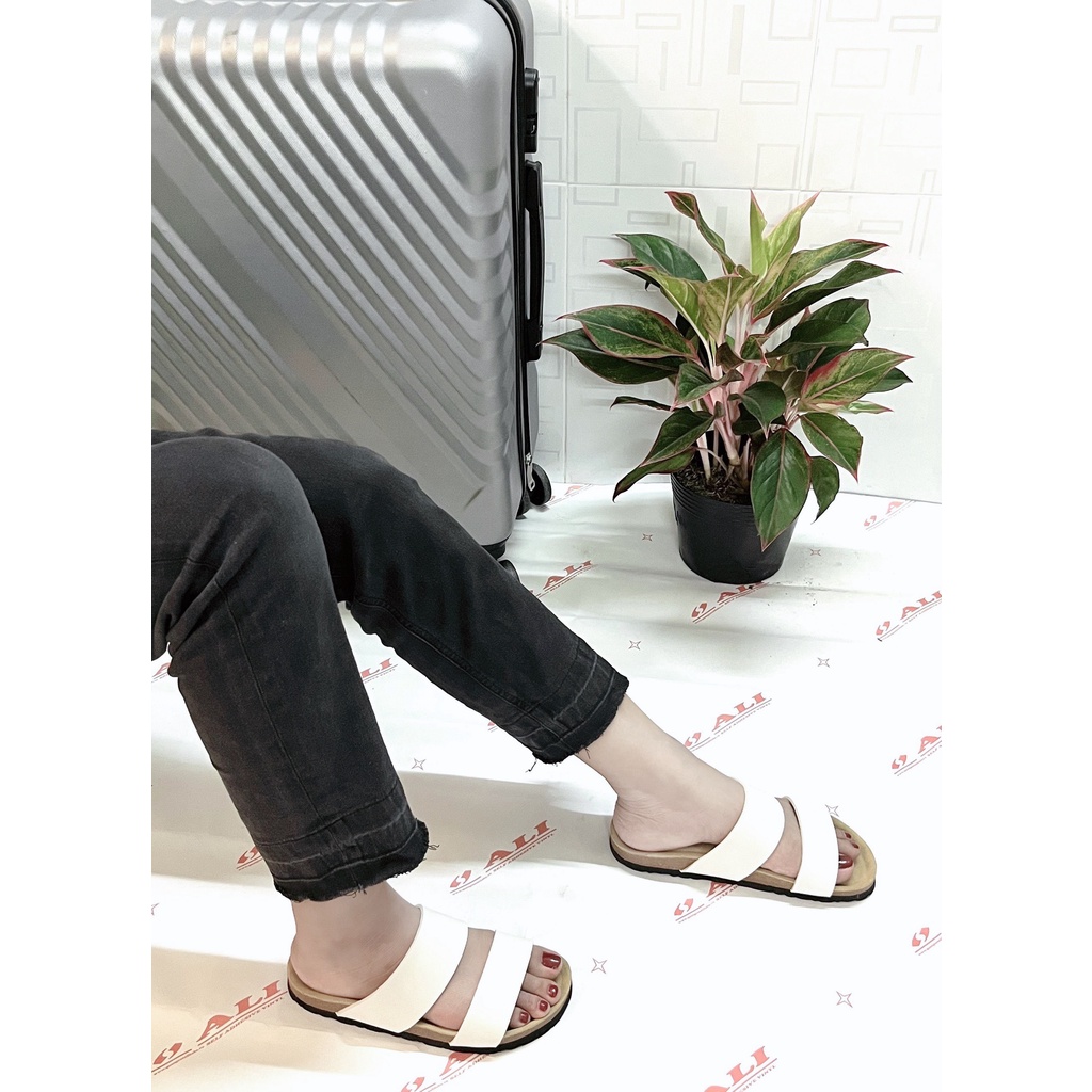 Dép đế trấu Birken nam nữ unisex hai quai ngang màu trắng
