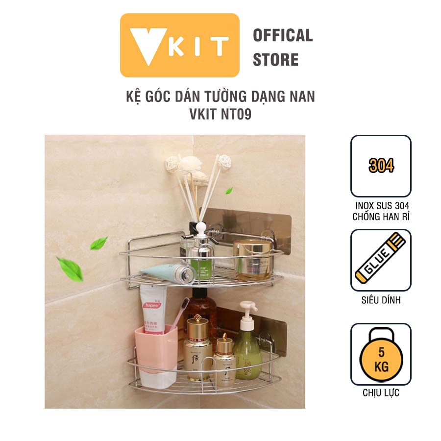 Kệ góc dán tường inox 304 cao cấp Vkit dạng nan NT09