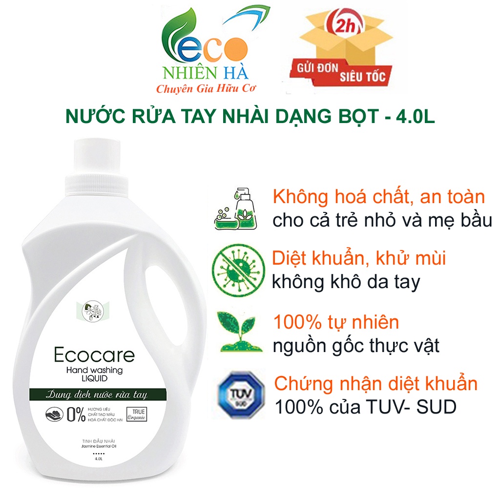 Nước rửa tay ECOCARE 4L tinh dầu nhài, nước rửa tay diệt khuẩn dạng bọt, không khô da tay