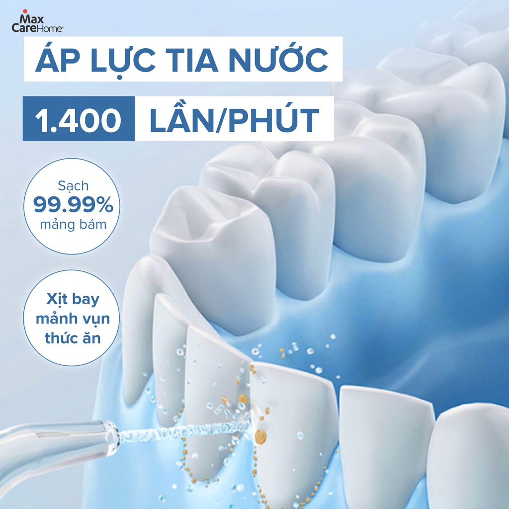 Máy tăm nước cầm tay Maxcare Max456SE chính hãng Nhật Bản, 5 chế độ, Áp lực tia nước 1400 lần 1 phút sạch mảng bám