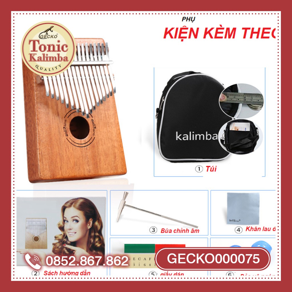 [Có sẵn] Đàn kalimba 17 phím gỗ nguyên khối Mahagony GECKO000075