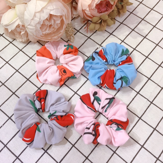 Scrunchies cột tóc vải hình cherry dễ thương