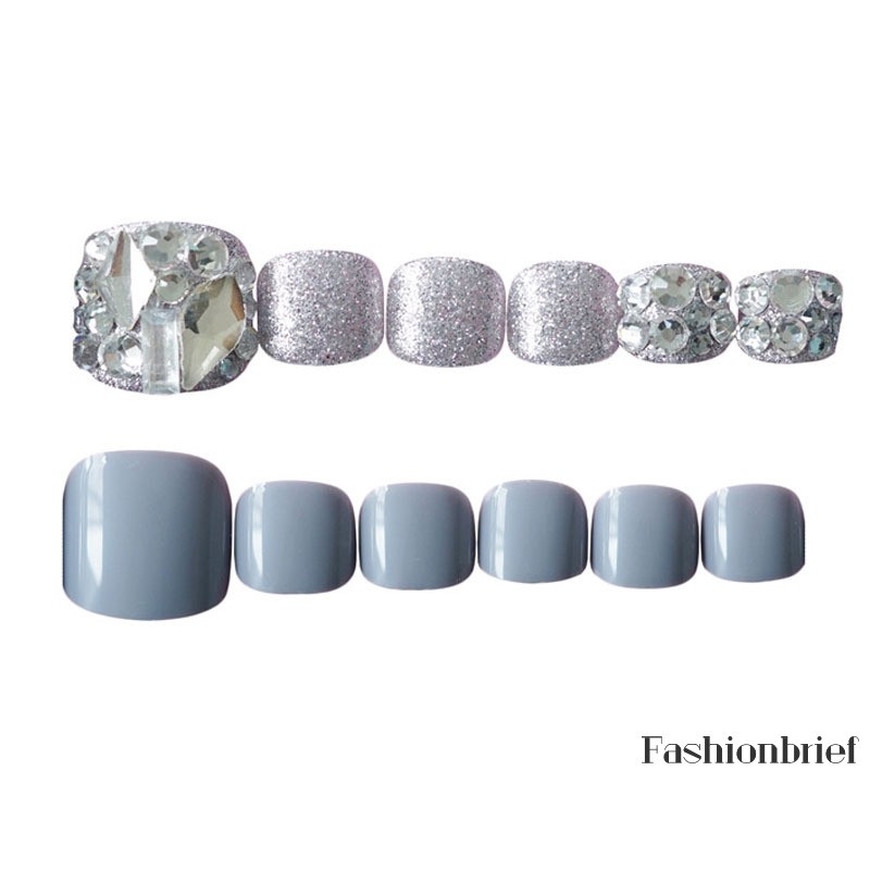 Set 24 móng chân giả trang trí kim cương giả lấp lánh sành điệu kèm keo DIY