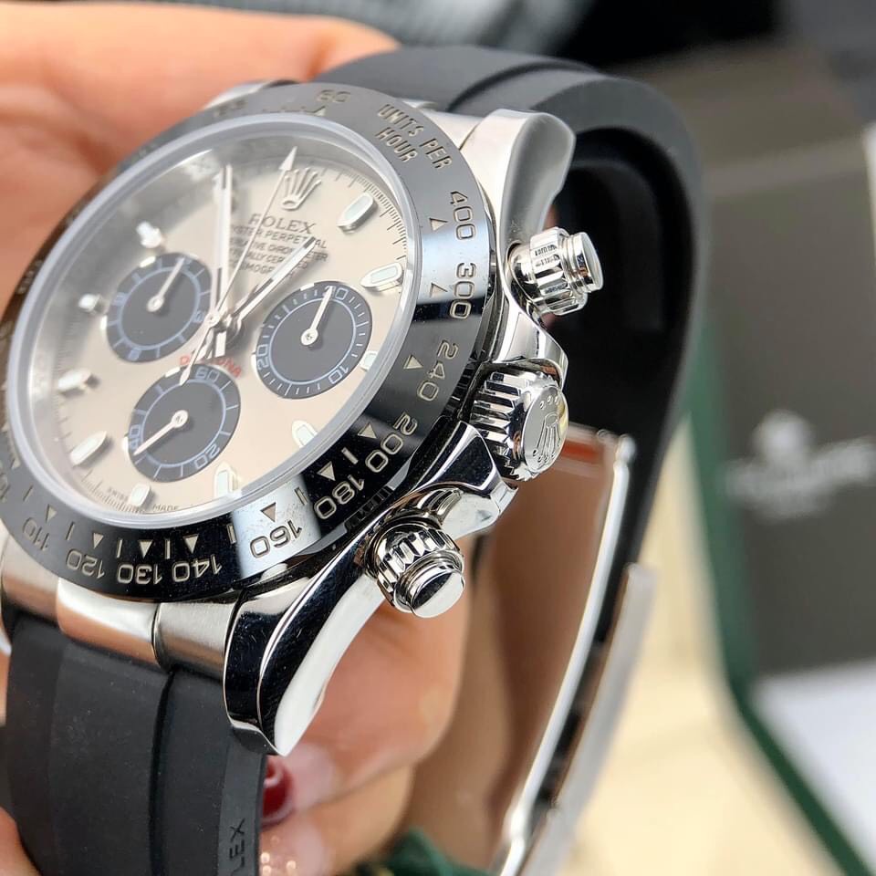 Đồng hồ Nam Rolex máy nhật-Đồng hồ cơ Automatic Rolex 3 nút KIM DẠ QUANG mặt xám dây cao su size 41-42 mm