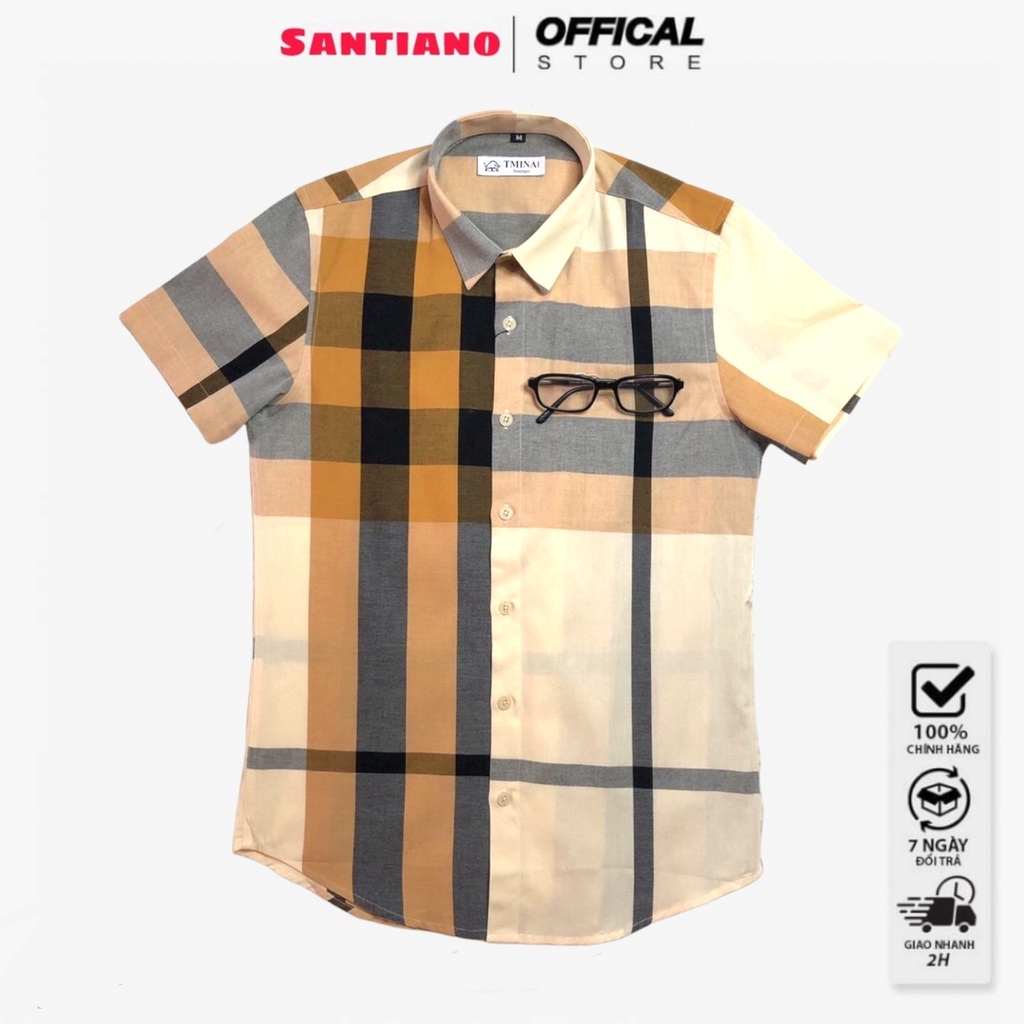 Áo sơ mi kẻ tay ngắn vải cotton , bbr cộc tay kẻ to thoáng mầu vàng nhạt