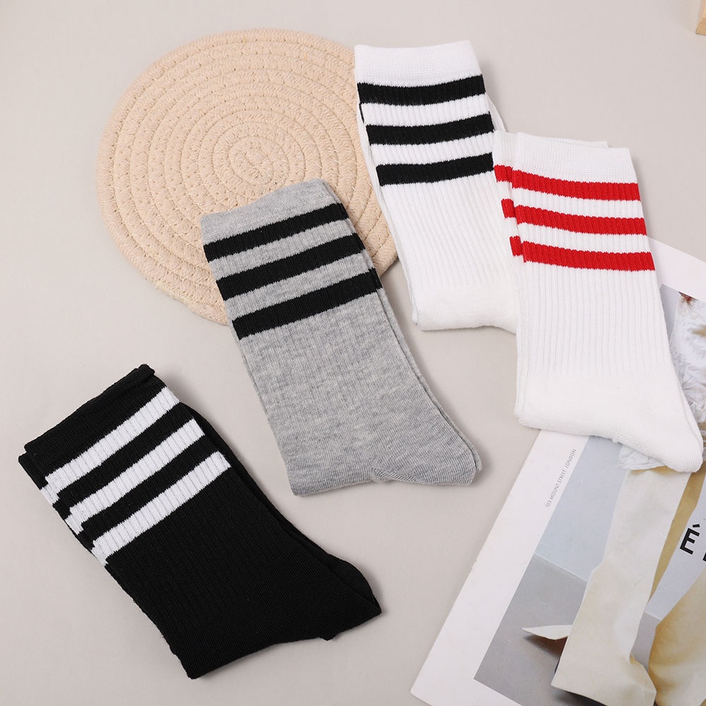 Vớ Thể Thao Cotton Dày Dặn Thoáng Khí Họa Tiết Kẻ Sọc Đơn Giản Thời Trang Thu Đông Phong Cách Nhật Bản Cho Nữ