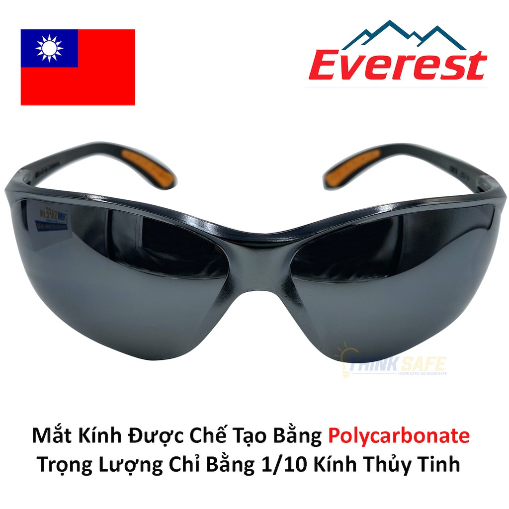Kính bảo hộ lao động Everest Thinksafe, mắt kính chống bụi đi đường, chống tia UV, bảo vệ mắt đa năng - EV202 màu đen