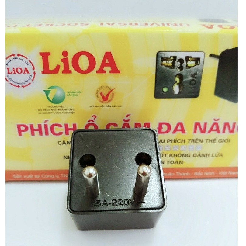 Phích ổ cắm đa năng Lioa chuyển 3 chấu thành 2 chấu 15A/220V Chân Tròn/Dẹp