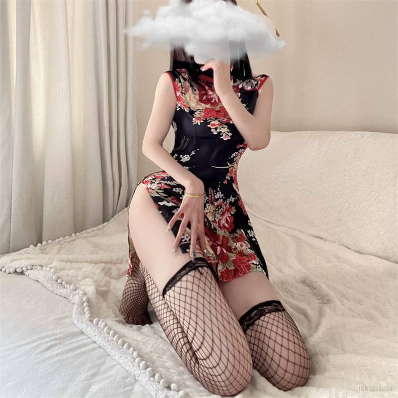 Bộ Đồ Ngủ Kiểu Sườn Xám Hở Lưng Họa Tiết Hoa Quyến Rũ 2022 Cho Nữ