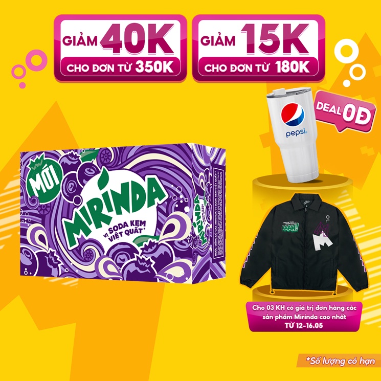 Thùng 24 Lon Nước Ngọt Có Gaz Mirinda Soda Kem Việt Quất (320ml/lon)