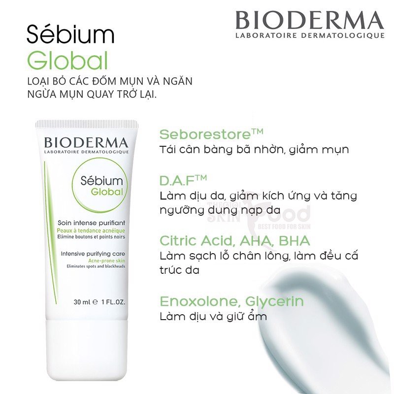 Bioderma Kem dưỡng giảm và ngăn ngừa mụn bioderma sebium global 30ml dành cho da dầu nhờn mụn