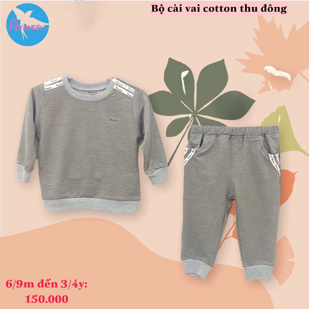 Avaler 2022 - Bộ cài vai coton thu đông cho bé trai, bé gái từ 6 tháng đến 4 tuổi