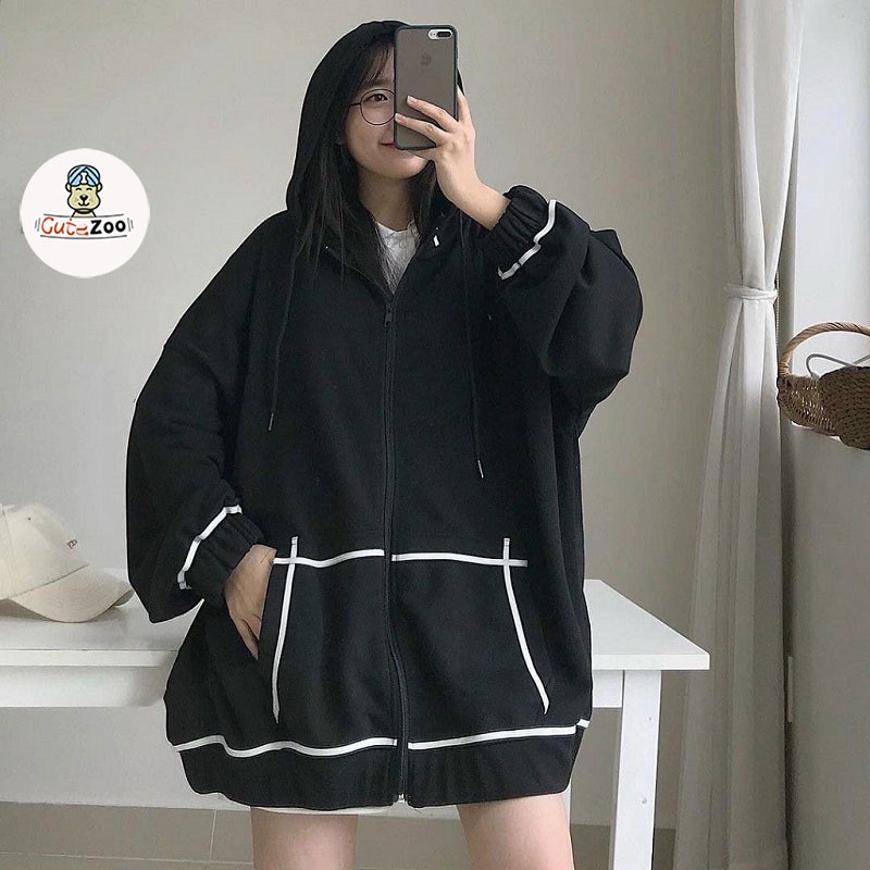 Áo khoác hoodie dây kéo form rộng VIỀN RÓT áo khoác Unisex nam nữ thời trang có mũ cá tính - CUTEZOO