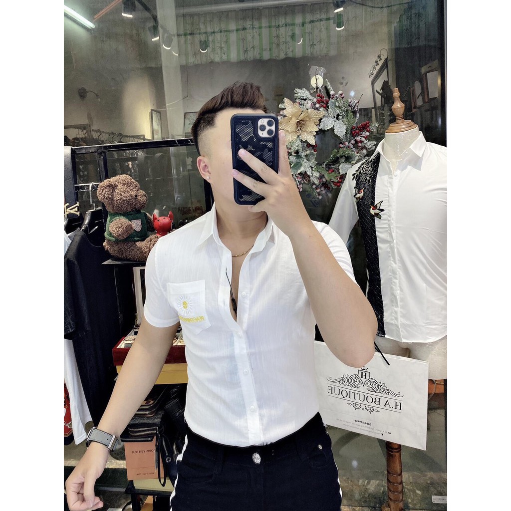 (HÌNH THẬT) Áo sơ mi nam ngắn tay thêu cao cấp chuẩn soái ca sd888 | BigBuy360 - bigbuy360.vn