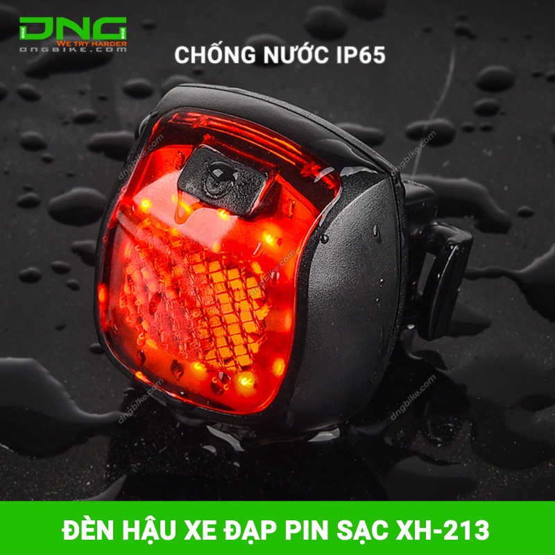 Đèn hậu xe đạp pin sạc XH-213, cường độ sáng 20 lumen