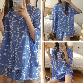 Bộ ngủ pijama cộc tay - bộ pijama gấu xanh cực xinh