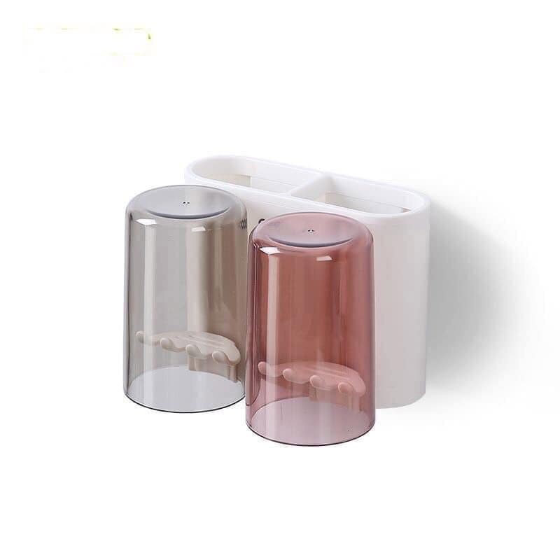 Kệ để đồ và kem, bàn chải đánh răng tặng kèm 2 cốc trong suốt