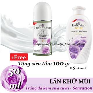 Enchanteur - Lăn khử mùi Trắng da sensation 50 ml + Tặng Sữa tắm 100 gr