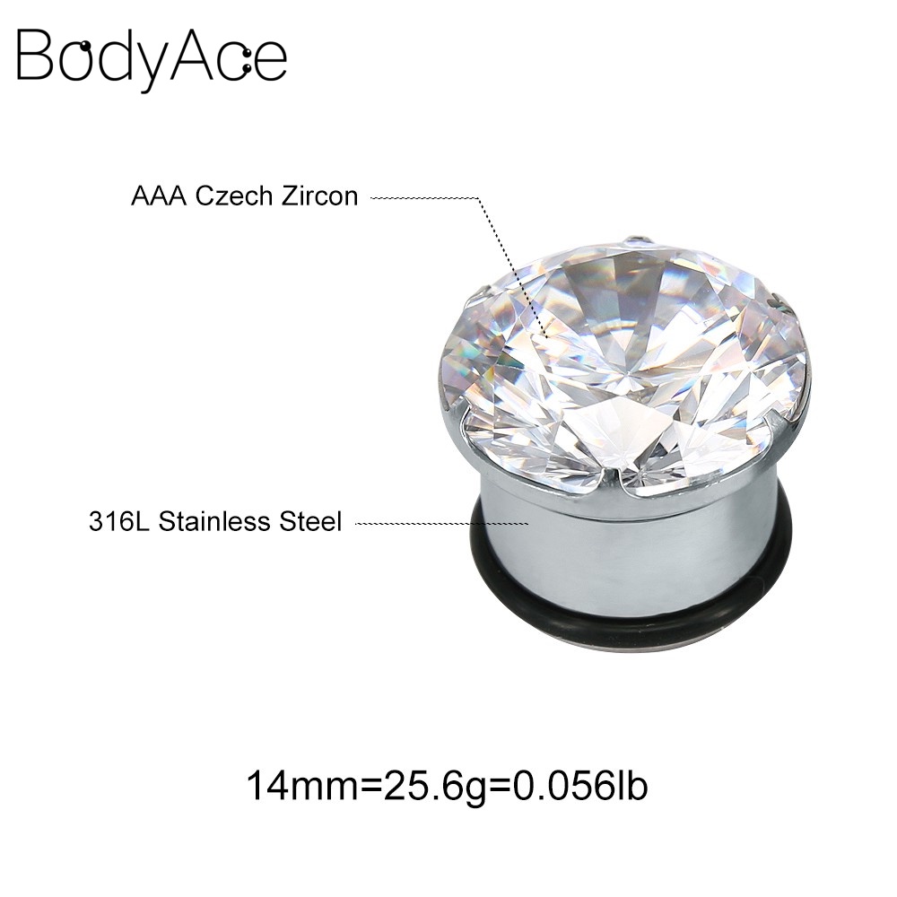 Khuyên Nong Tai Bằng Thép 4-16mm Đính Đá Zircon