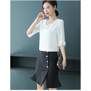 Áo Sơ Mi Nữ Công Sở GIÁ SỈ Kiểu Tay Lỡ Cổ Tròn 1 Nơ