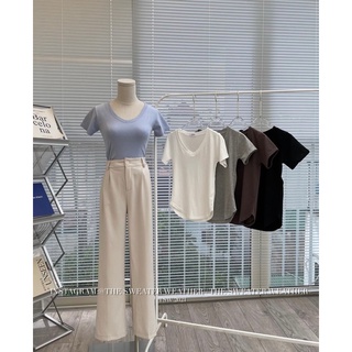 Áo Cotton Nữ Áo Thun Nữ Cổ Tim Vạt Tôm Basic Siêu Dễ Mặc