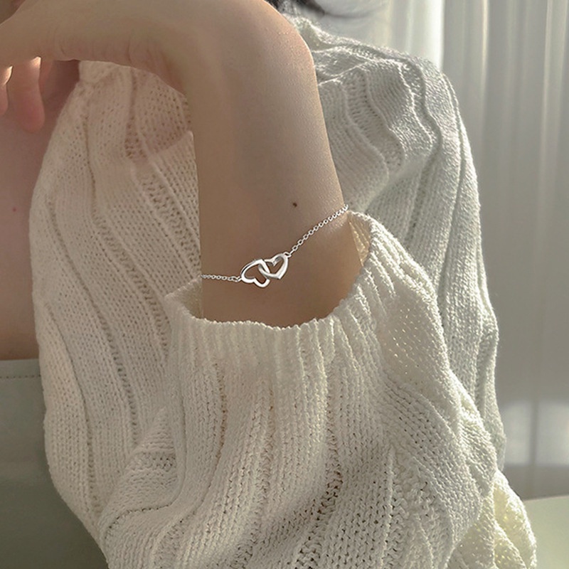 Vòng Tay Mạ Bạc Hình Trái Tim Đôi Có Thể Điều Chỉnh Kích Thước Thời Trang Cho Nữ