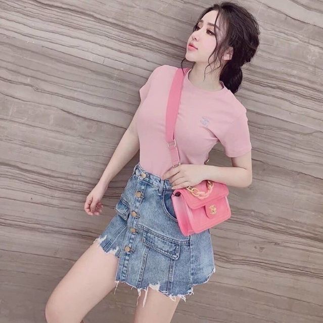 Quần jeans giả váy lệch tà vải cao cấp