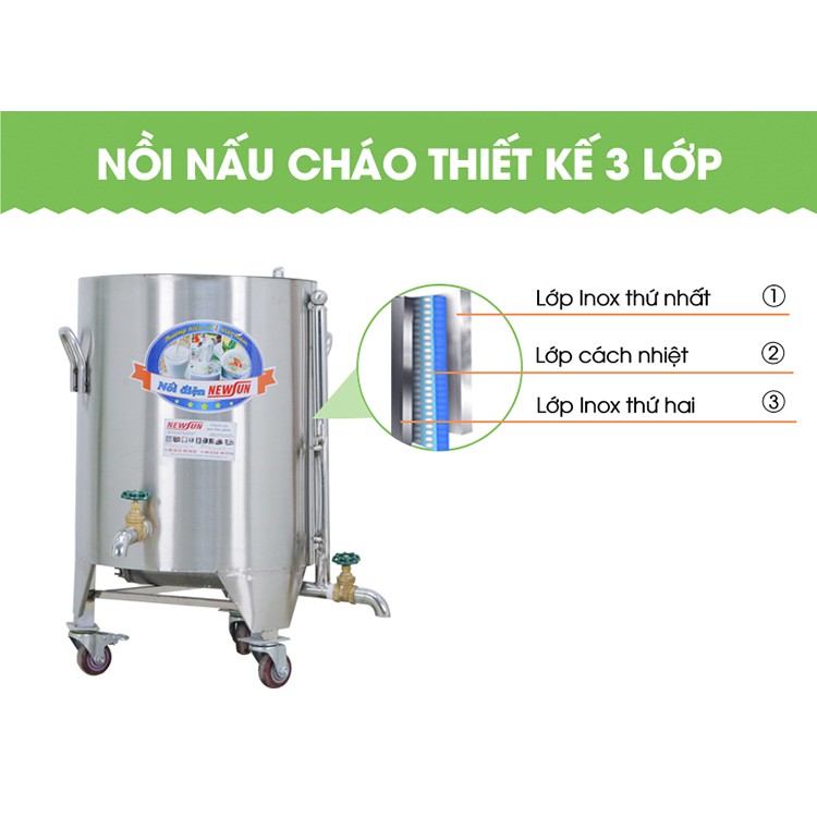 Nồi nấu cháo công nghiệp bằng điện NEWSUN 80L - Hàng chính hãng - Nấu nhanh tiết kiệm thời gian - Bảo hành 12 tháng