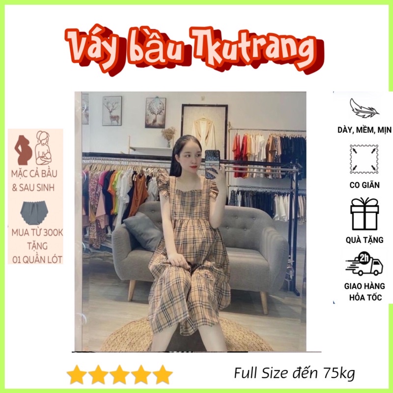 Váy bầu kẻ b.b.r cánh tiên sang chảnh đầm bầu Tay cánh Tiên Hàng Cực Xịn, Form Xinh Xắn Trẻ Trung V06