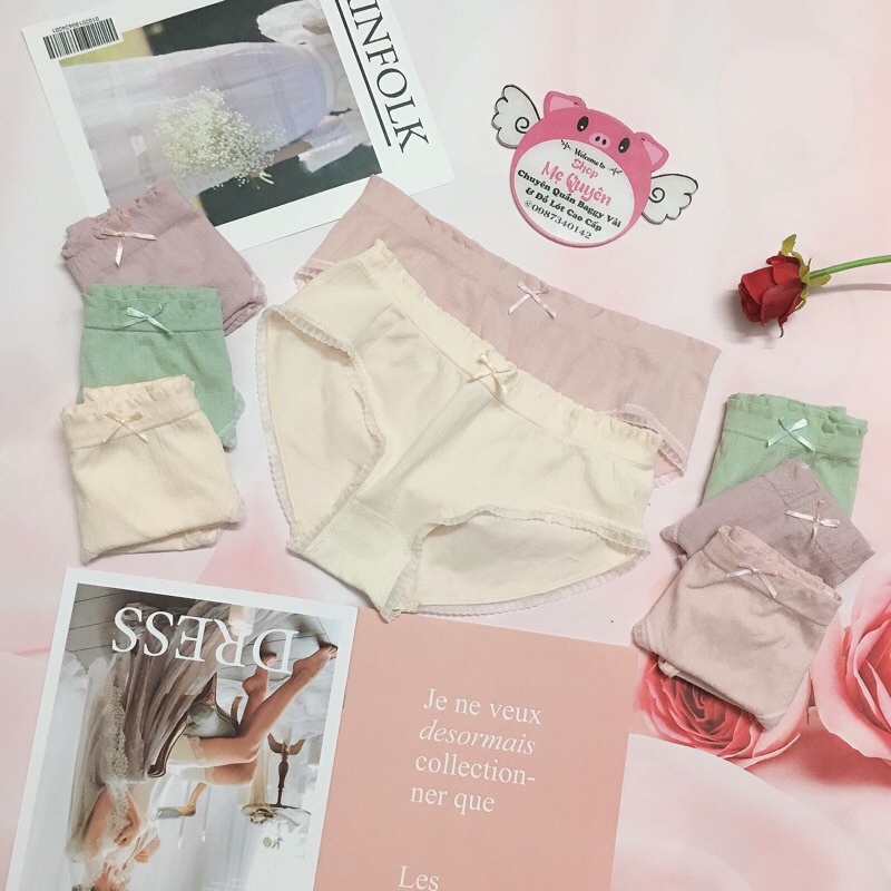[Combo 10c] Quần lót nữ cotton sợi tre cao cấp kháng khuẩn viền ren điệu đà- đính nơ tôn dáng
