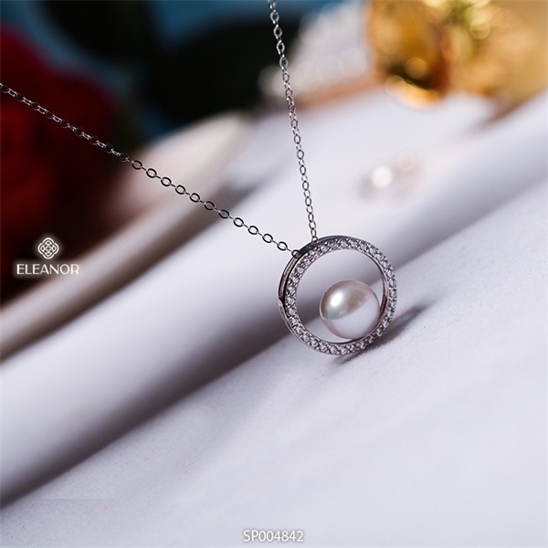Dây chuyền nữ bạc 925 Eleanor Accessories mặt tròn đính đá ngọc trai nhân tạo phụ kiện trang sức 4842