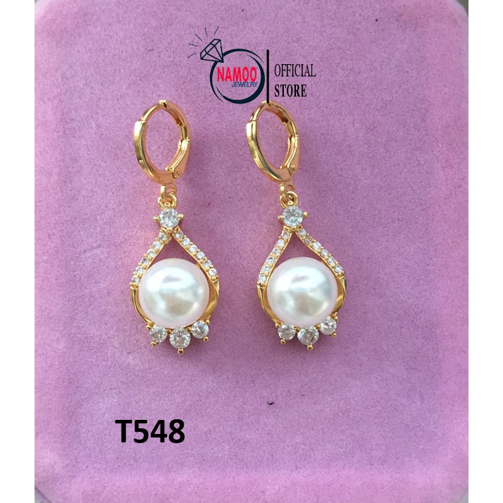 Bông Tai Ngọc Phong Cách Nhẹ Nhàng Khuyên Tai Nữ Mạ Vàng 18k T548 NaMoo Jewelry