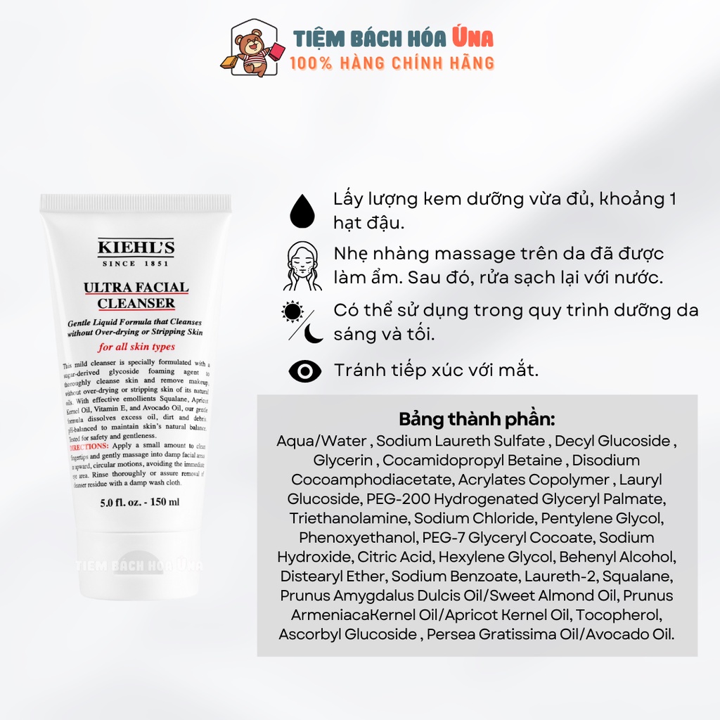 Sữa rửa mặt tạo bọt dịu nhẹ Kiehl’s Ultra Facial Cleanser