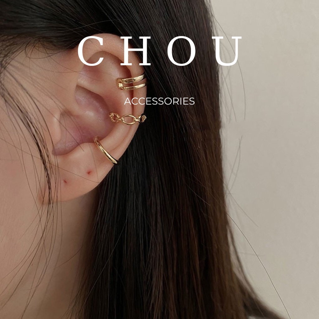 Set 3 Khuyên Kẹp Vành Tai Dáng Xích | CHOU ACCESSORIES |
