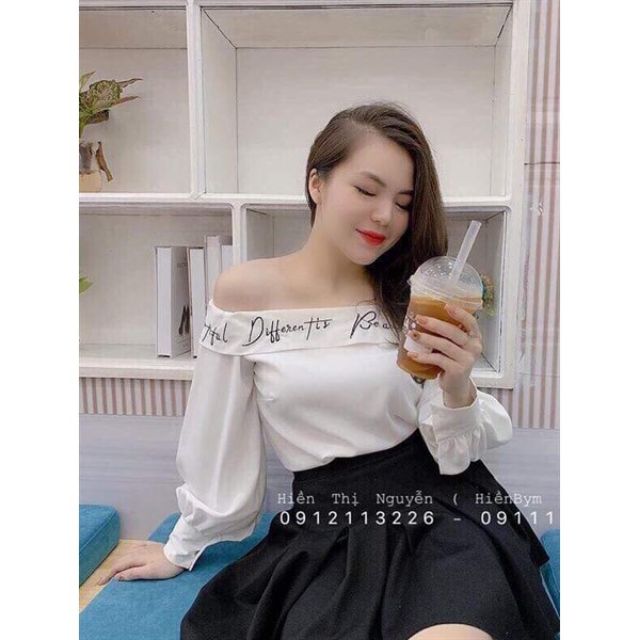 [Mã WAMT10K giảm 10k cho đơn 0k] Áo kiểu bẹt vai thêu chữ | BigBuy360 - bigbuy360.vn