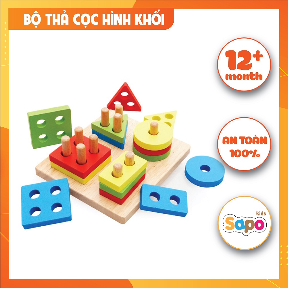 Đồ chơi giáo dục thả hình 4 trụ cột khối gỗ theo phương pháp montessori cho bé SAPO KIDS