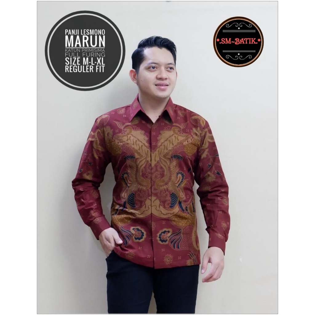 Batik Cao Cấp PANJI Lemono BATIK Áo Sơ Mi Nam Dài Tay Lớp Lông Thú Màu Đen / Tím / Xanh Lam / Đỏ Gilabang Arecono WANARA Perata