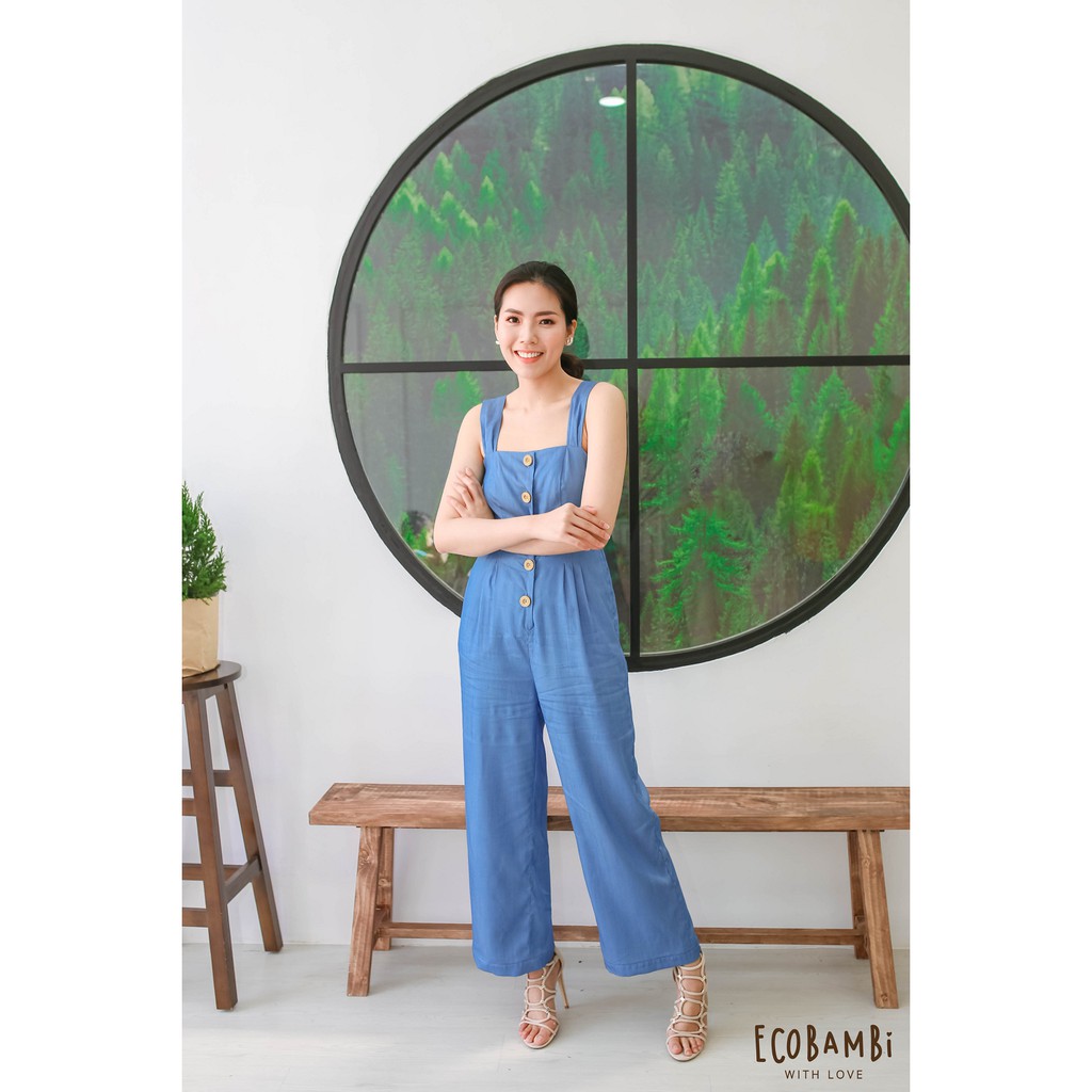 Jumpsuit dáng dài nữ vải tencel denim Ecobambi