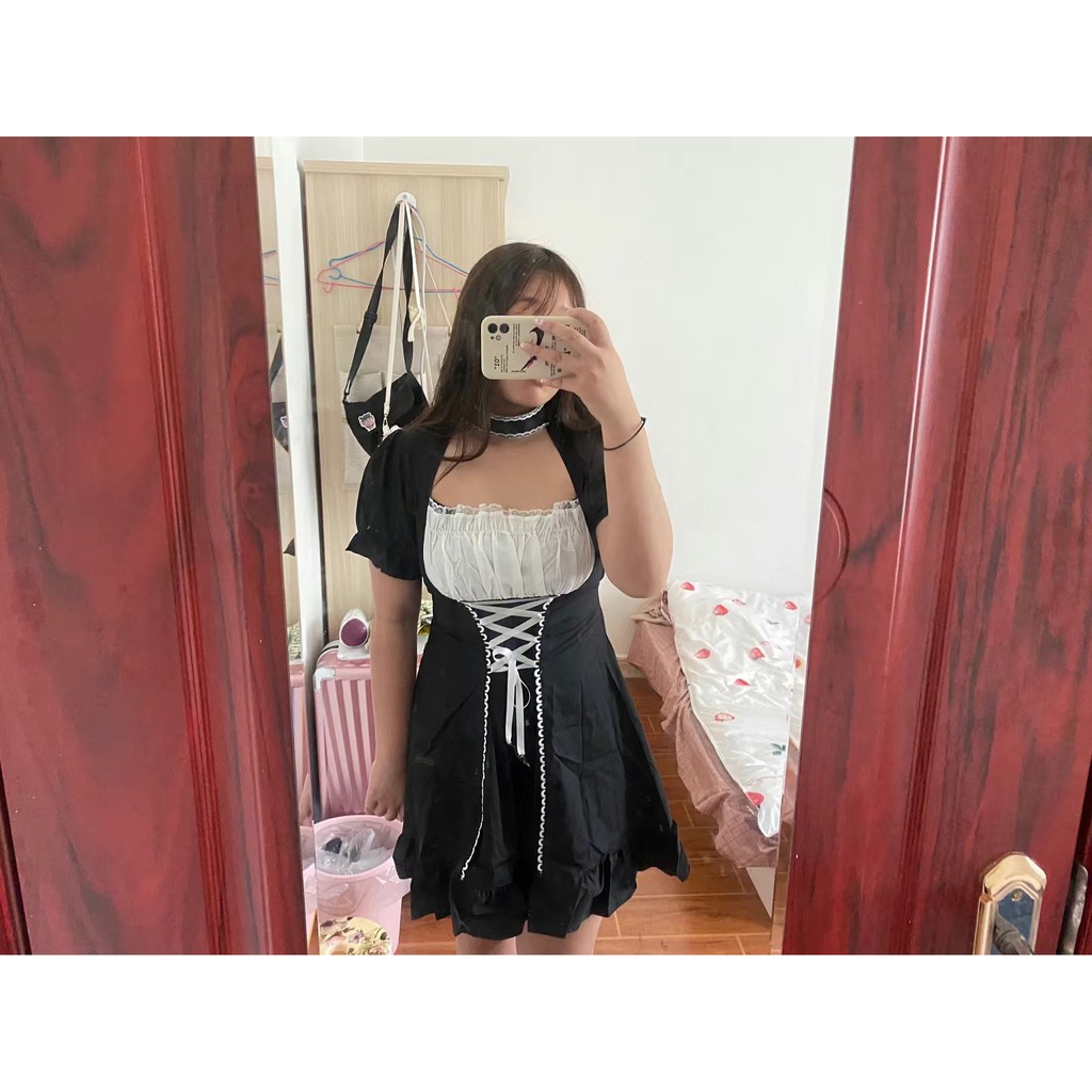 ♥️Đầm,Váy Loli Đen Thắt Nơ NgựcFzsize dưới 57kg chụp ảnh, sống ảo, prom