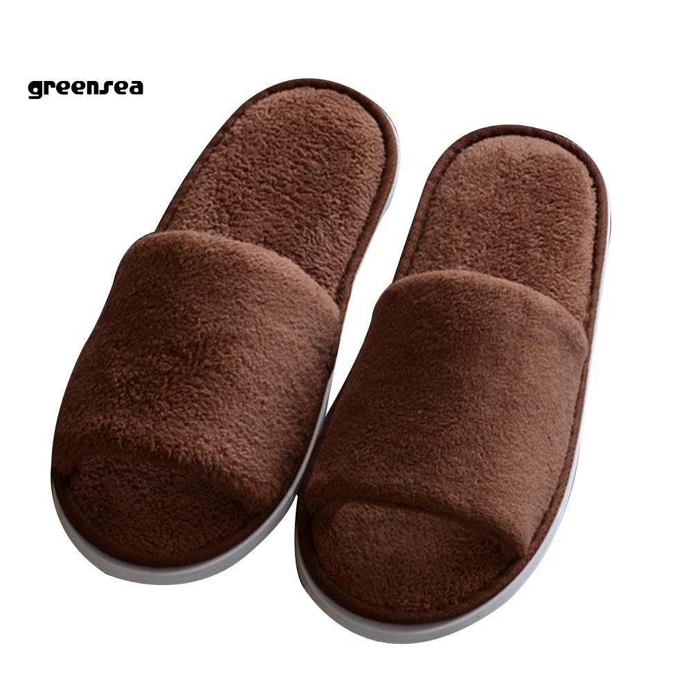 Gs_giày Đi Trong Nhà Hở Ngón Bằng Lông Cừu San Hô Màu Trơn Ấm Áp