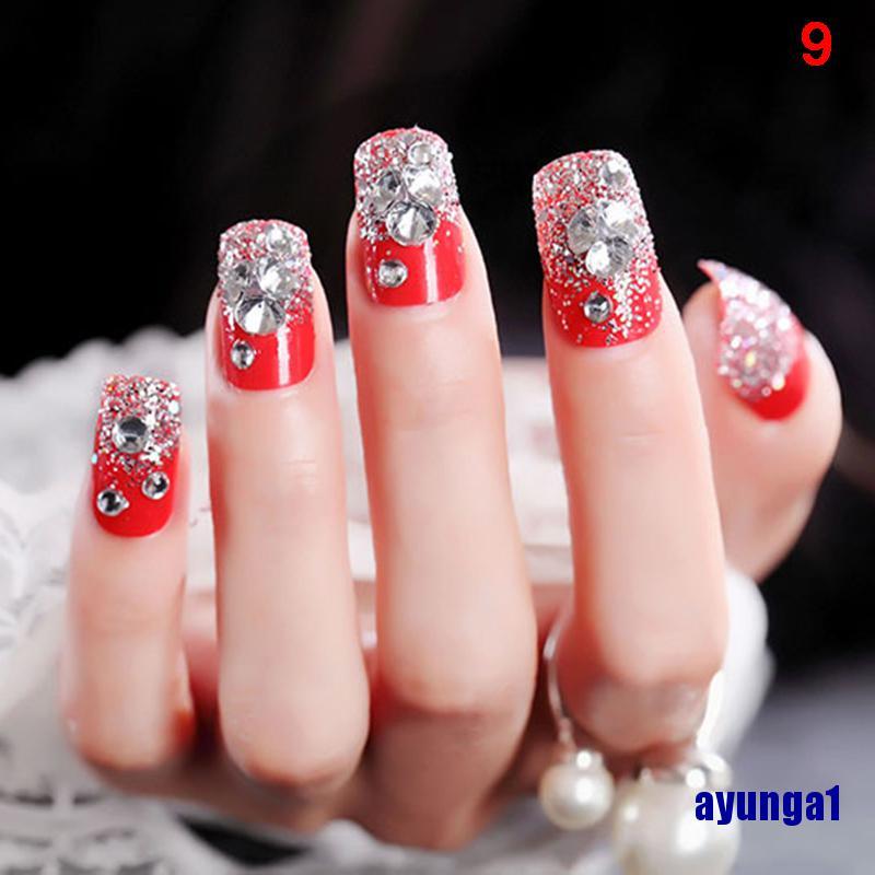 [Hàng mới về] Bộ 24 móng tay giả màu trong suốt trang trí hoa xinh xắn thích hợp cho cô dâu diy