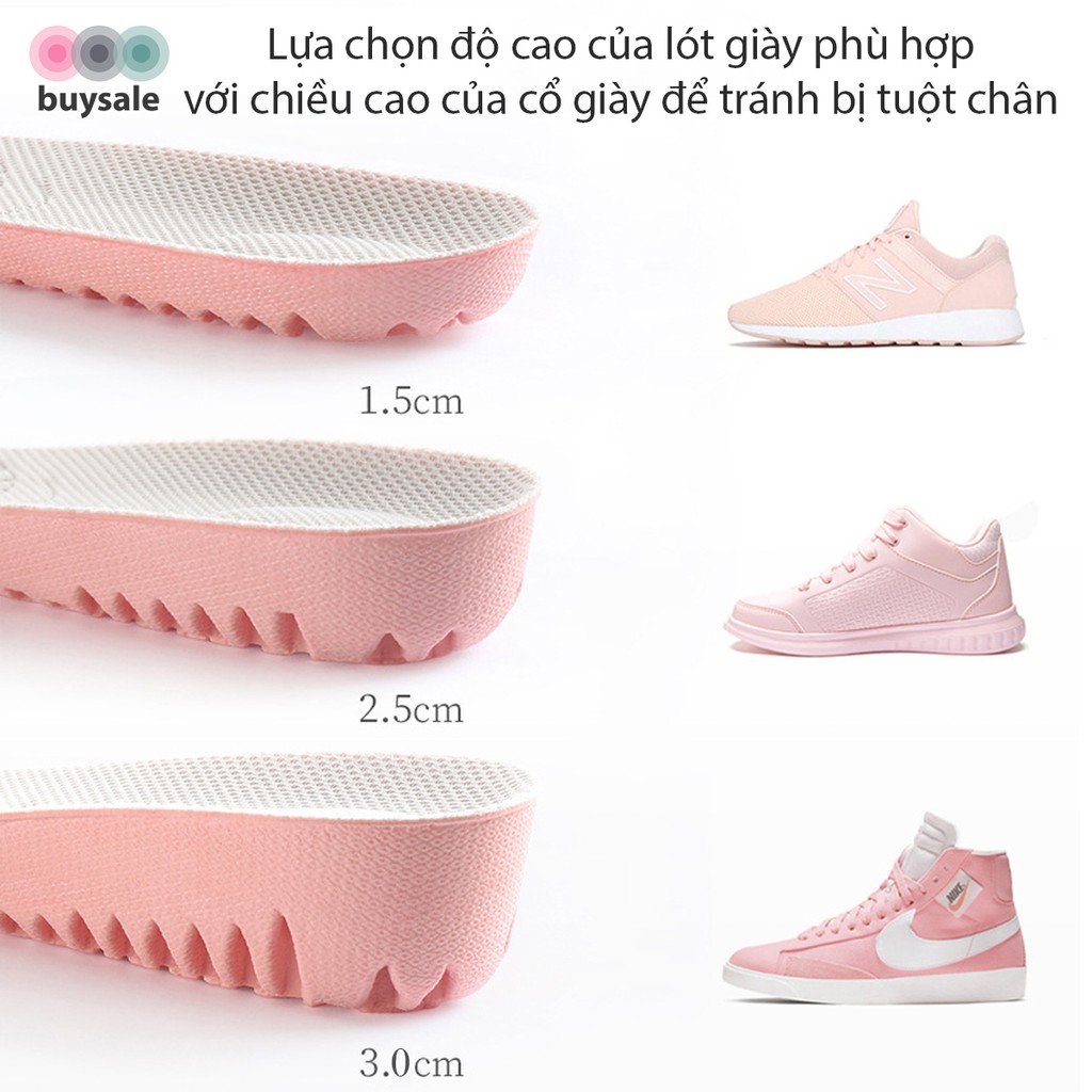 Lót giày nữ độn đế cao su non kiểu tổ ong tăng chiều cao 1.5cm, 2.5cm, 3cm - Hồng phối xám nhạt - buysale - BSPK156