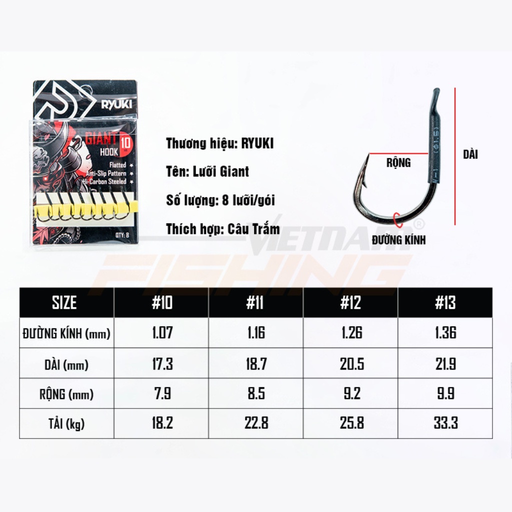 Lưỡi Câu cá RYUKI Giant - Vietnam Fishing